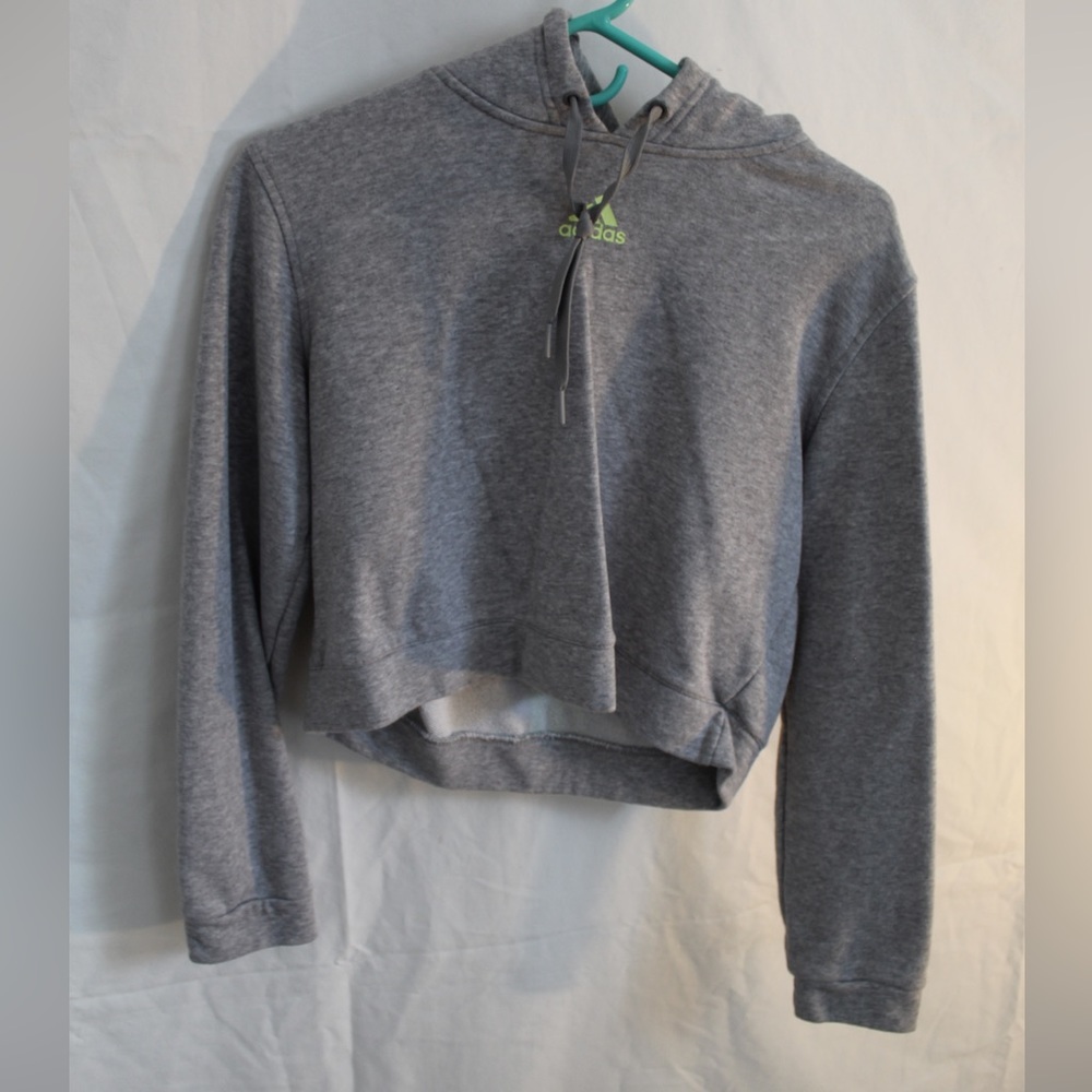 Cropped Adidas Hoodie - Grey/Neon Green
